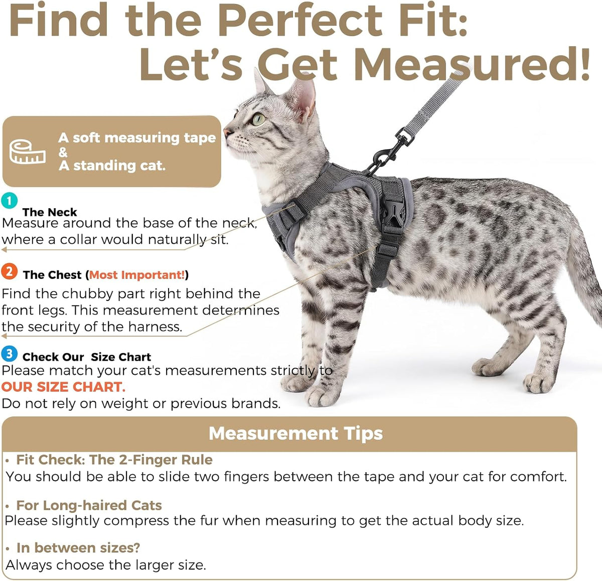 Cat Harness and Leash Set, Escape Proof Cat Vest, XL - Grey / Small - image 2