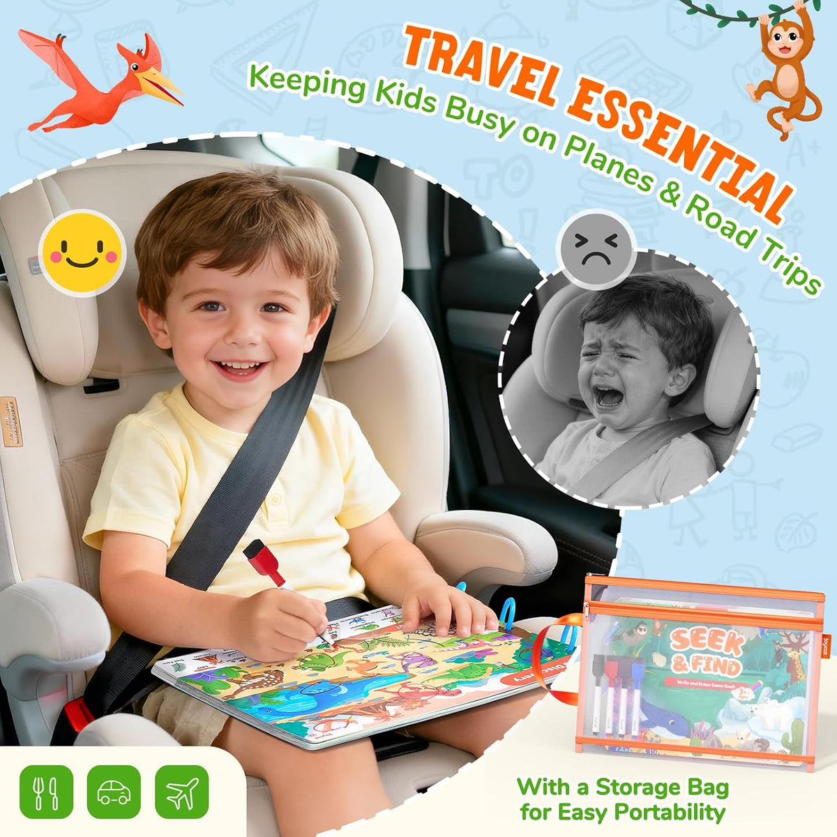 JoyCat seek and find activity book with dry erase markers, cloth and storage bag - view 17