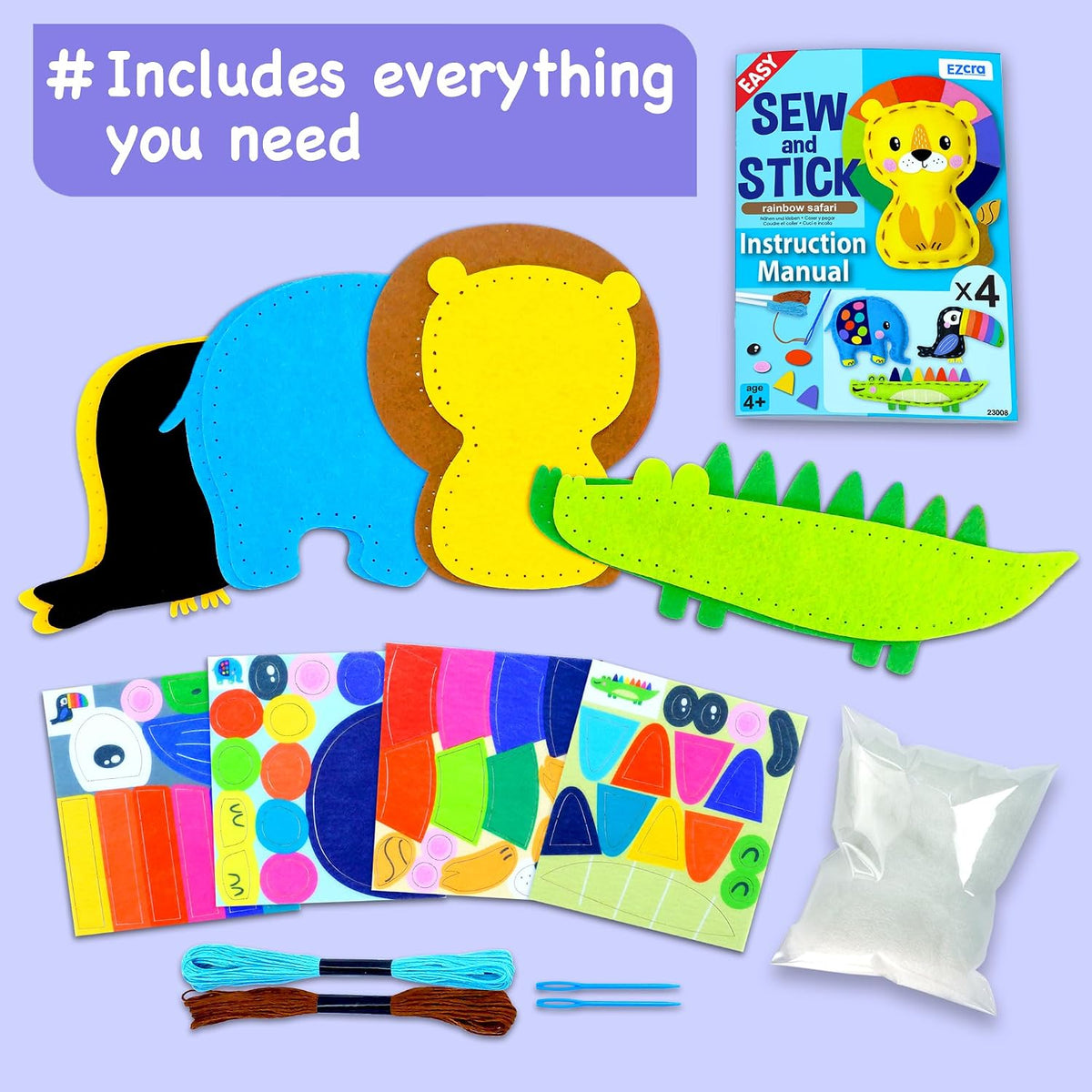EZCRA Unicorn Sewing Kit for Kids Ages 4-8, 4 Beginner Projects - Safari 4-in-1 - image 3