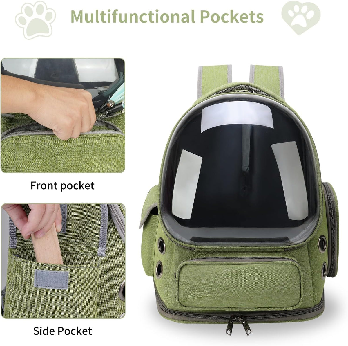 Cat Backpack Carrier for Cats and Small Dogs - Green / Large - image 3