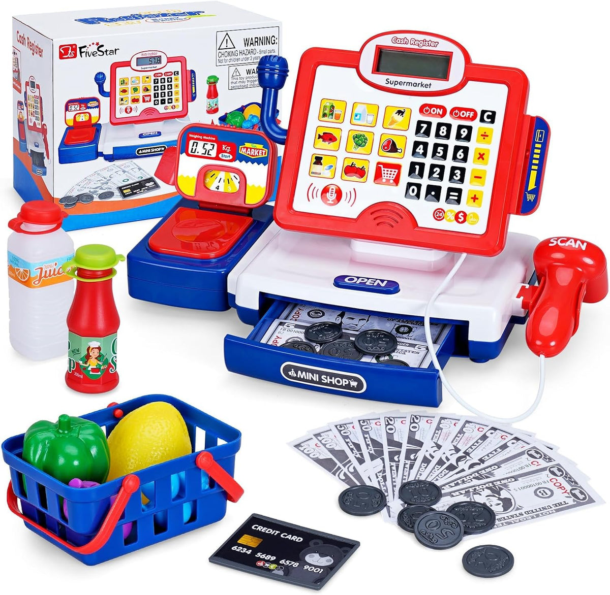 FS Toy Cash Register for kids Scanner - Navy&red