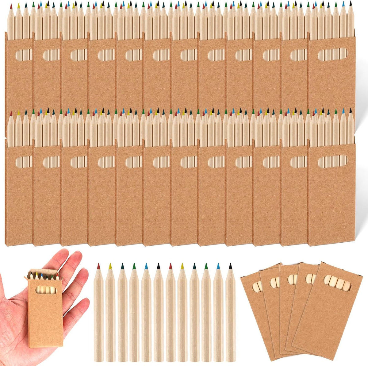 Faccito mini colored pencils bulk pack, small paper boxes of 6 short wooden pencils - view 2