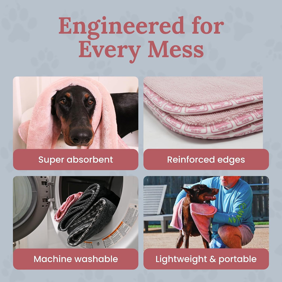 Dog Drying Towel for Dogs - Pink / Large (Pack of 3) - image 3