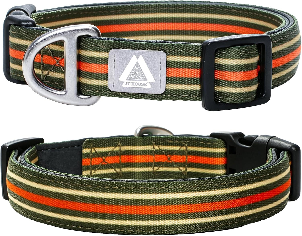 Medium Dog Collar, Neck 12"-20" - Medium (Neck 12''–20'') / Green Stripe