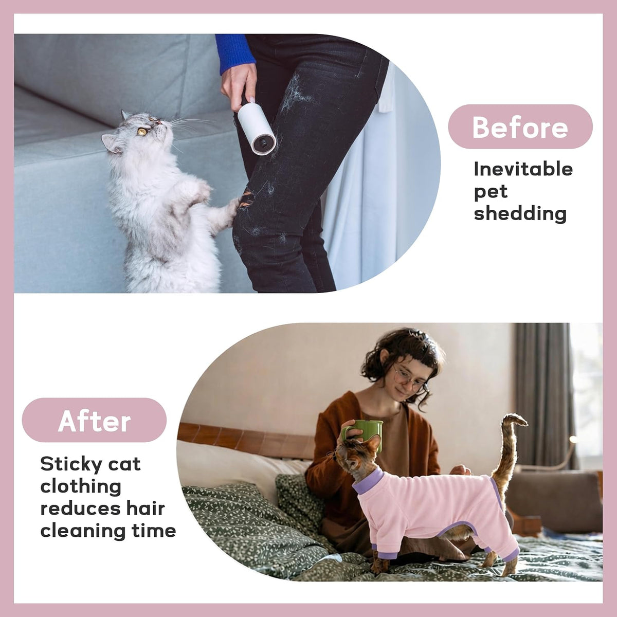 Sticky Hair Cat Clothes, Prevent Loss Pajamas - Small / LightPink - image 3
