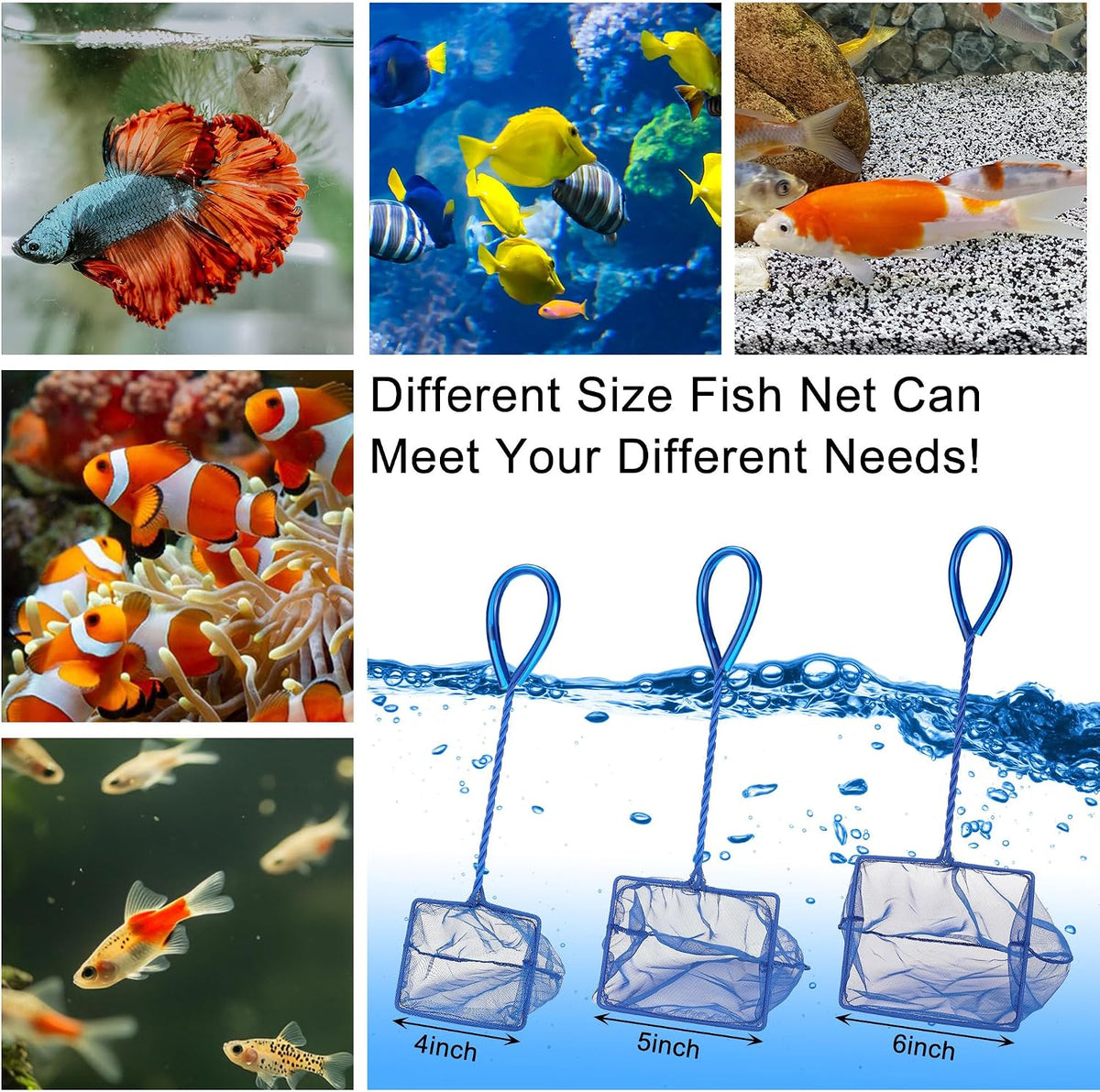 2 Pack Aquarium Fish Net Fine Mesh Quick Catch Tank Skimmer 5 Inch – Essentials for Fish - Blue / Multi-Size Set: 4"/5"/6" (3-Pack) - image 4