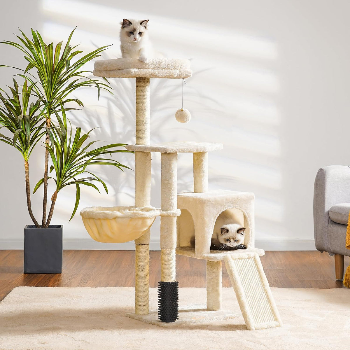 Heybly Cat Tree, 45.3" Cat Tower for Indoor Cats with Large Perch HCT202SG – Essentials for Cats - 42.5 inch / Beige - image 2