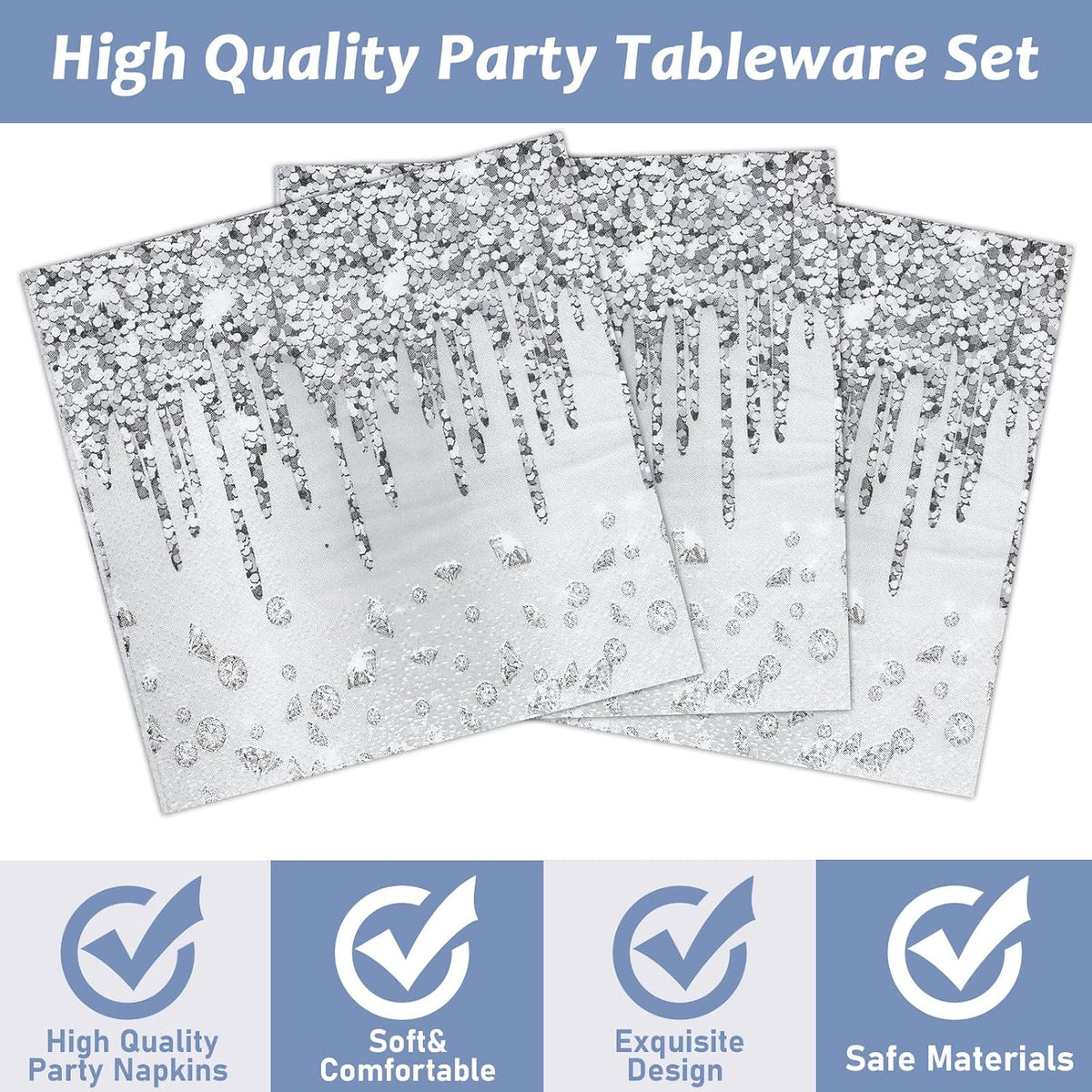 100 Pack Black and White Checkered Flag Party Napkins Disposable Race - 100 / Silver - image 3