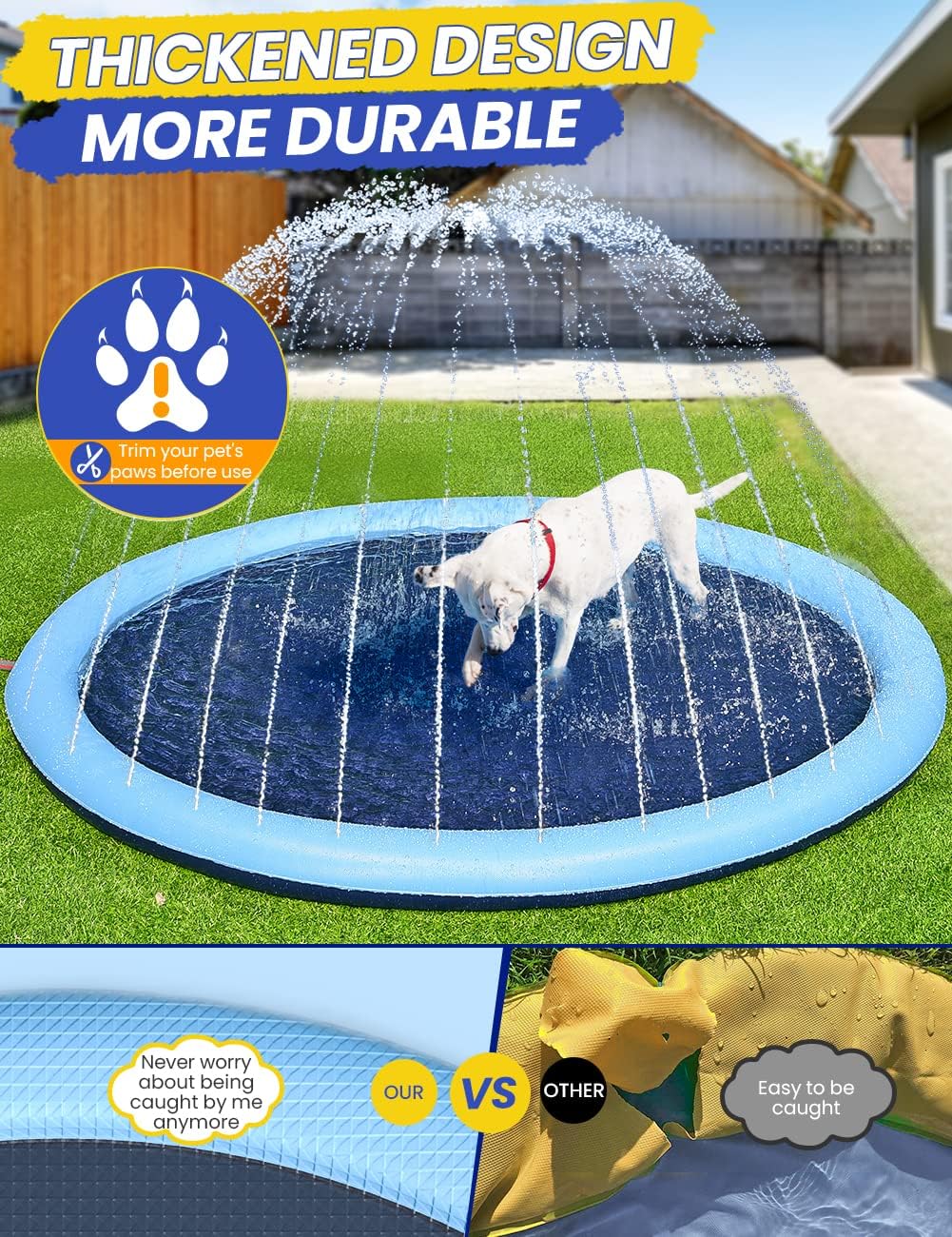 Splash Pad Non-Slip Dogs Cool Sprinkler Pool Extra Large Splash Pads – Fun for Kids & Family - 87 inch - image 3