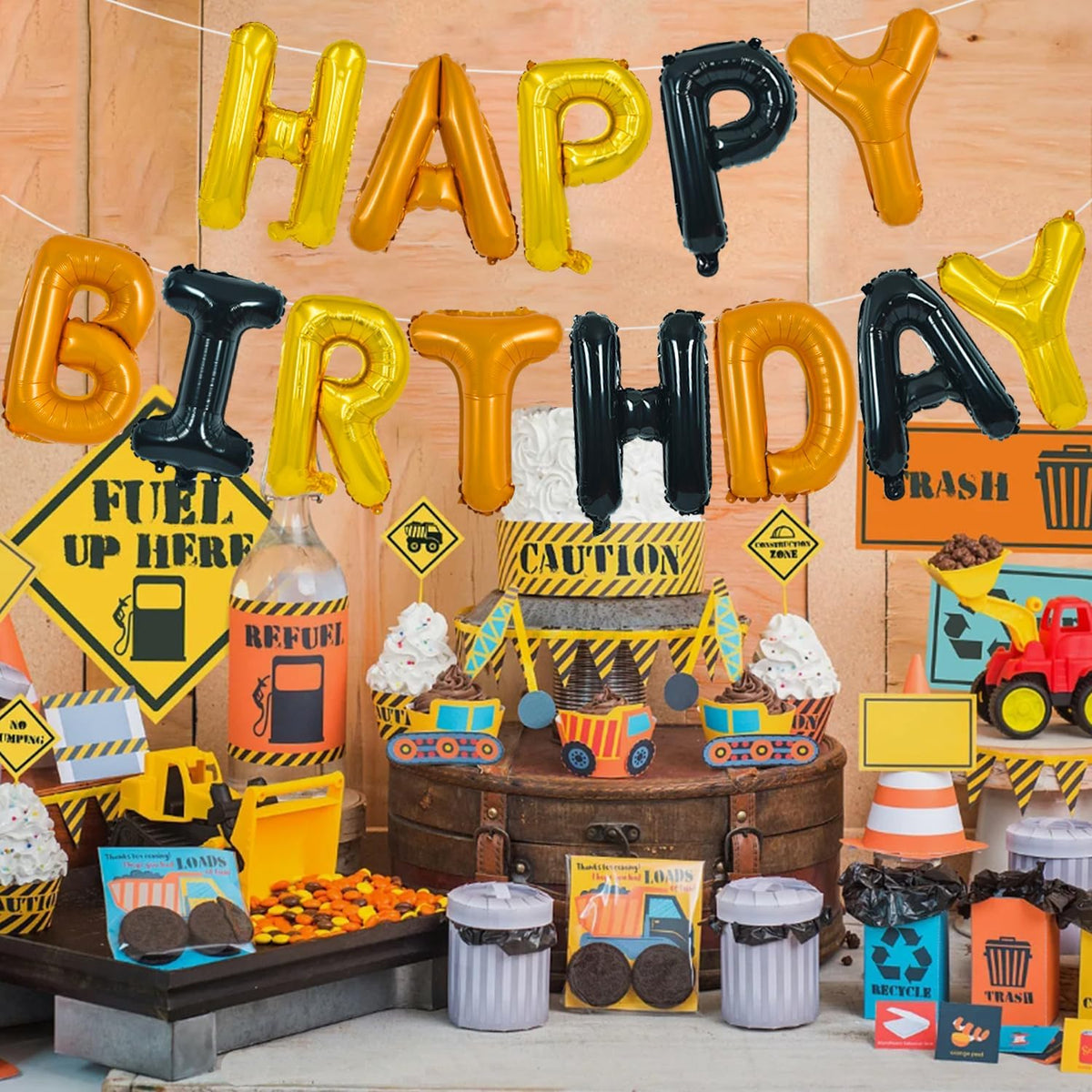 TONIFUL 16 Inch Black Happy Birthday Balloons Banner Decorations - Gold Orange Black - image 4
