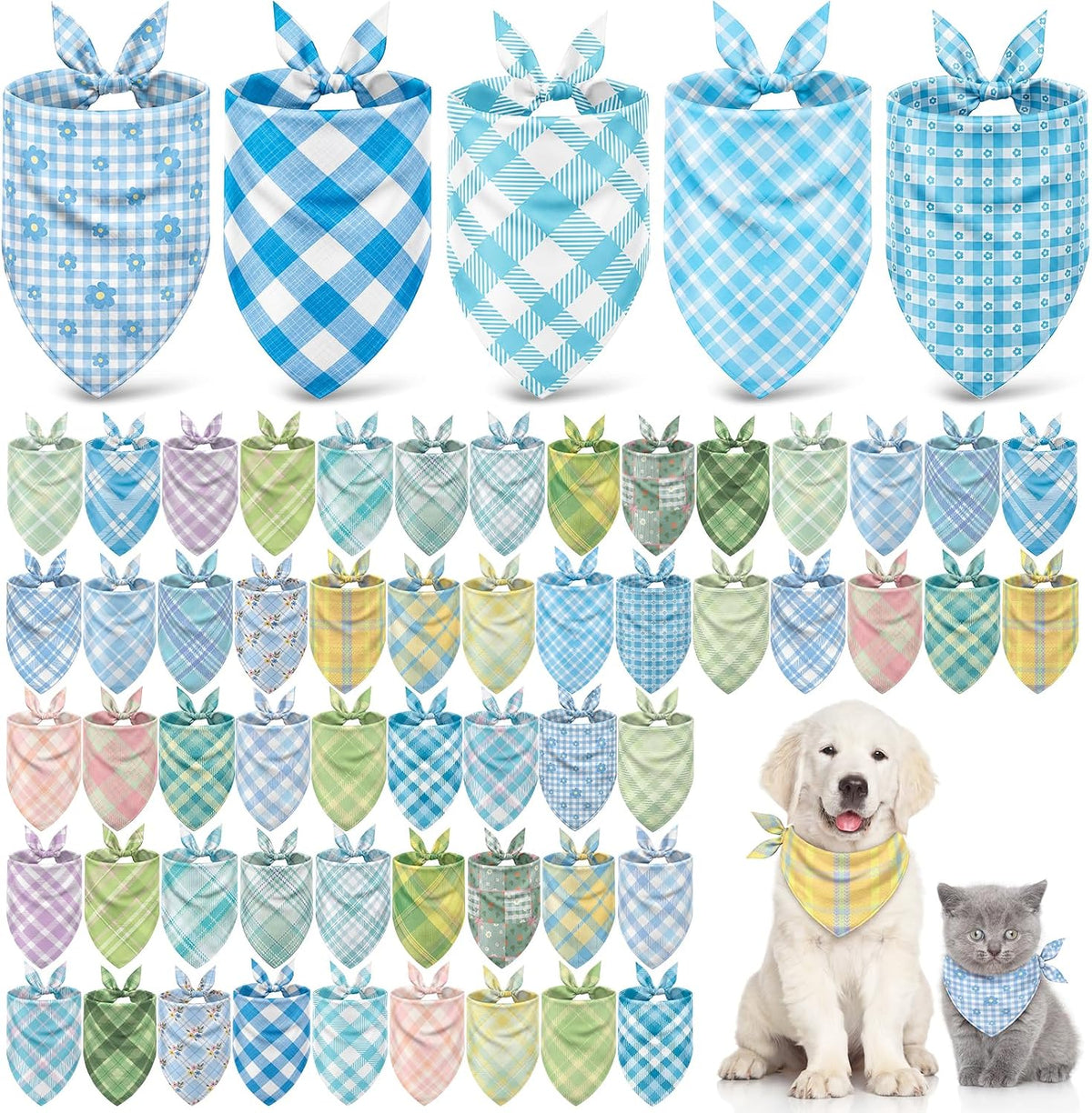 Sweetude 60 Pcs Fall Thanksgiving Dog Bandanas Bulk Plaid Pet Scarves - Summer / M