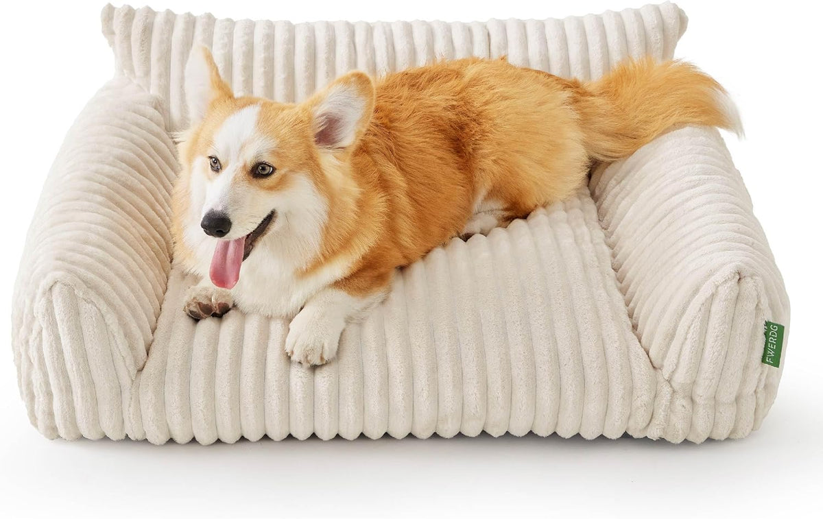 Cute Couch Bed for Pets, Supportive Cat Sofa for Indoor Cats - 36.0"L x 27.0"W x 10.0"Th / Cream