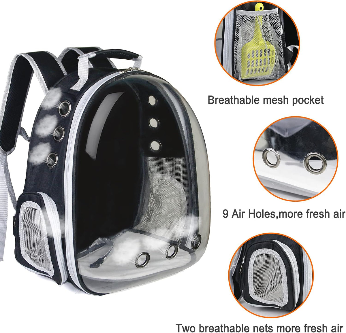 Cat Backpack, Airline Approved Bubble Carrying Bag for Small Medium Dogs Cats, Space Capsule Pet - Black - image 3