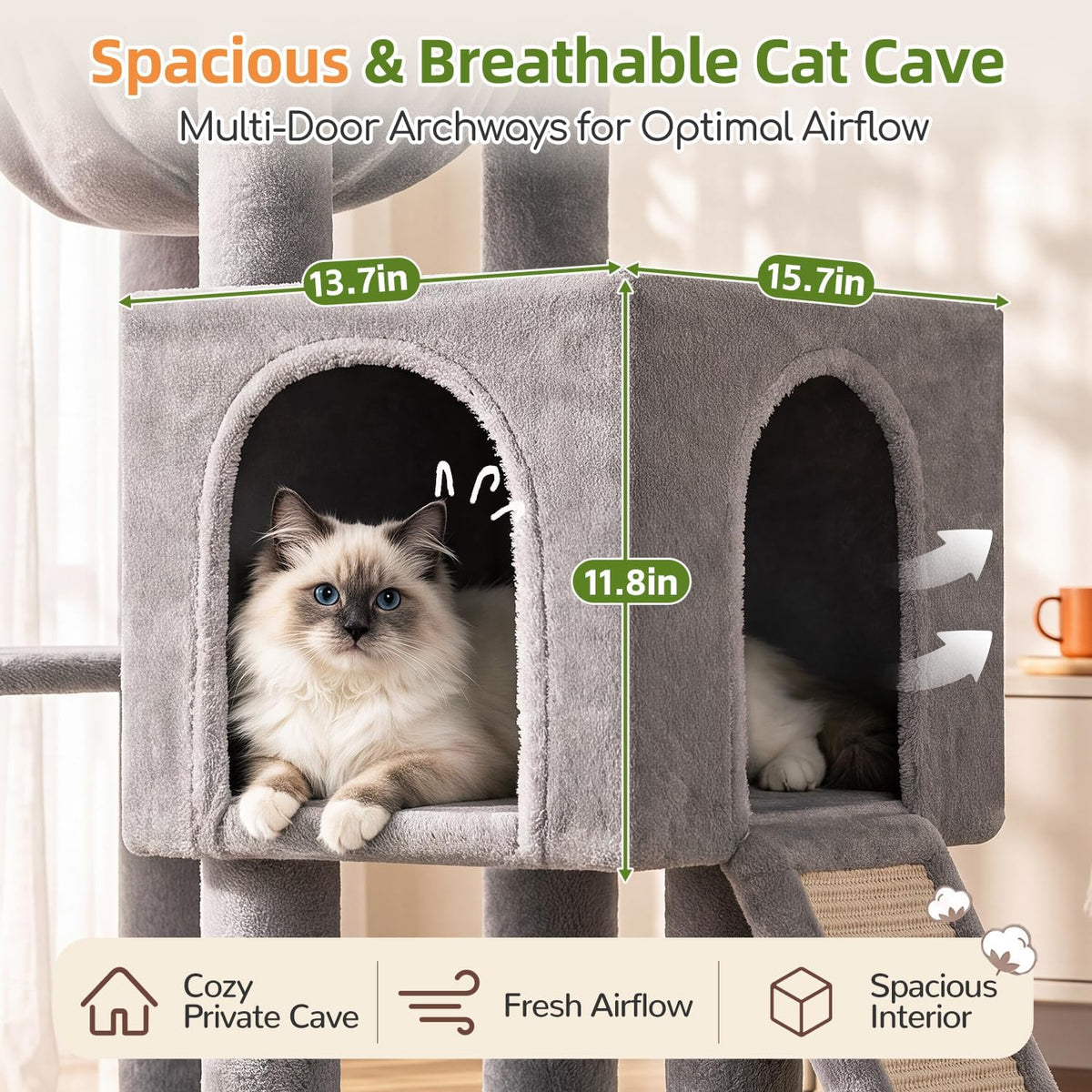 Globlazer F70 Pro Heavy Duty Cat Tree Tower for Indoor Cats Large - Light Grey / L - image 3