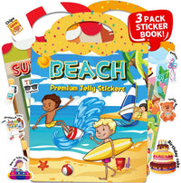 6 Sets Reusable Sticker Book for Toddlers 3-6 - Beach+Supermarket+Party