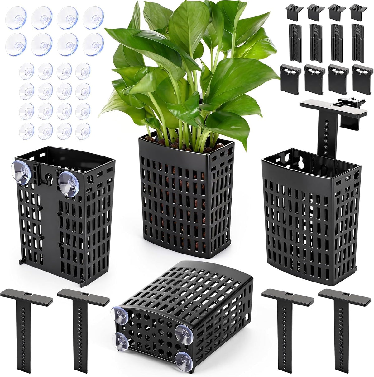 2026 Latest Upgraded Aquarium Plant Holder Adjustable Height - Black-4 Pack