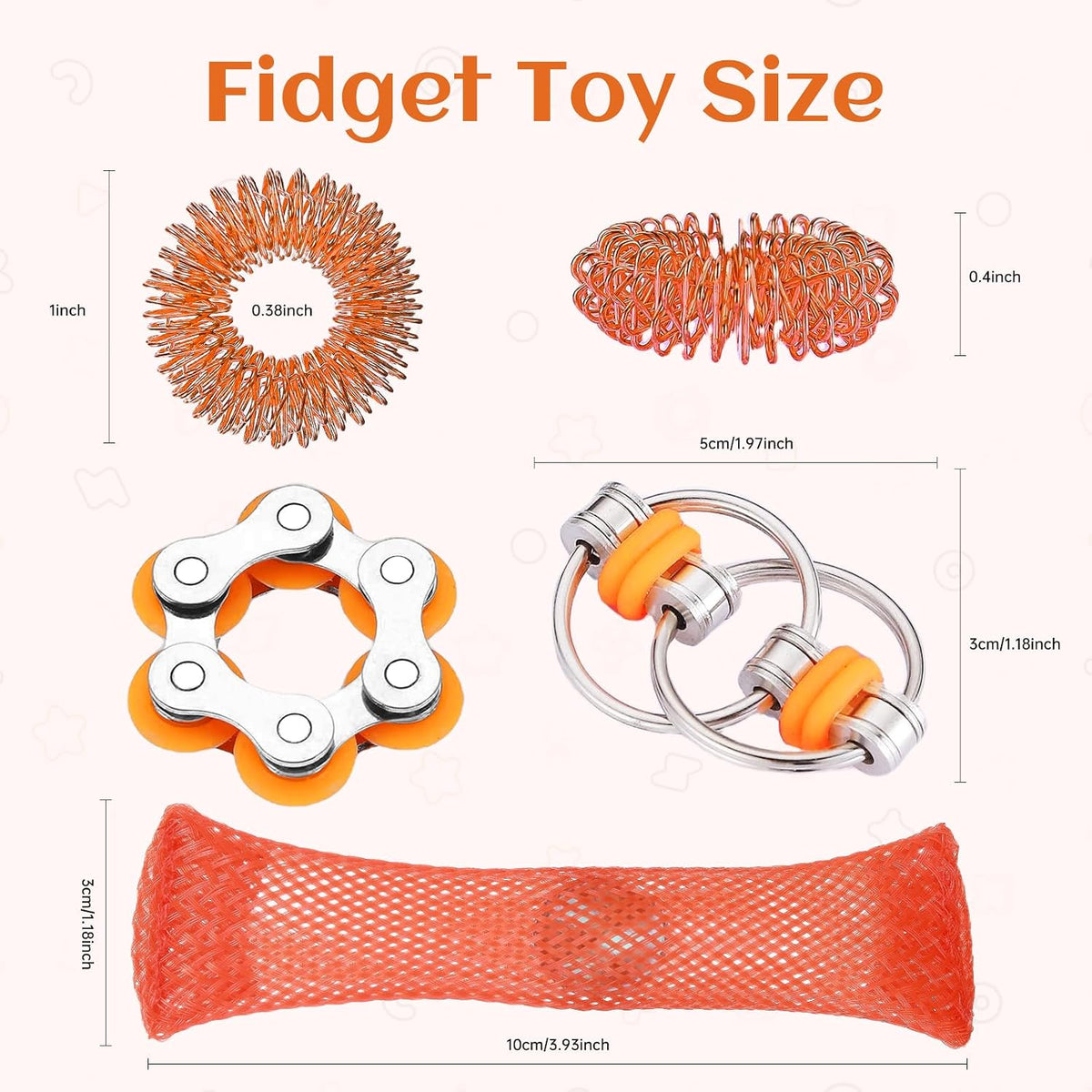 8Pcs Sensory Fidget Toys with Fidget Spinner - Orange - image 2