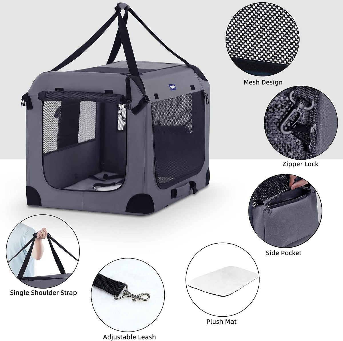 Portable Collapsible Dog Crate - Gray / 40.0"L x 27.0"W x 27.0"H - image 3