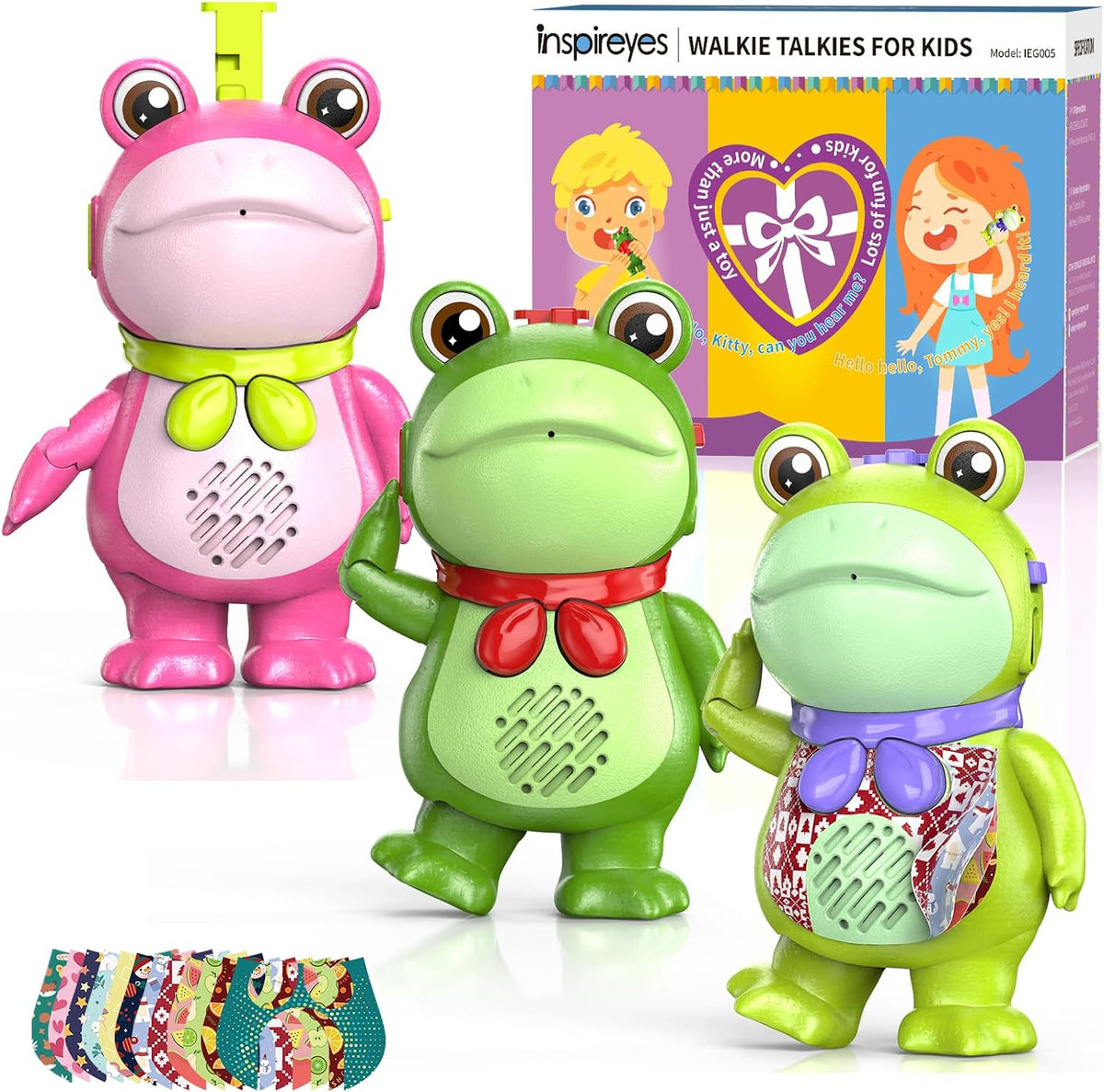 Inspireyes Kids Walkie Talkies - Green + Pink Trio / 3 Pack
