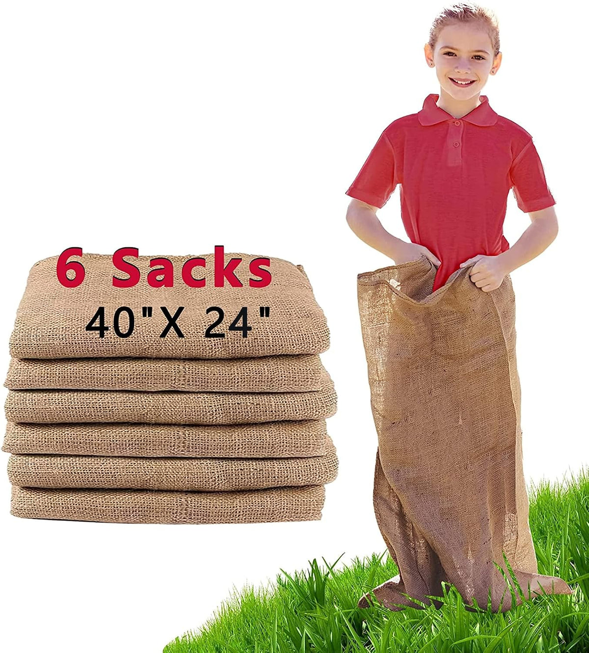 6 Pack Burlap Potato Sack Race Bags - Set of 6
