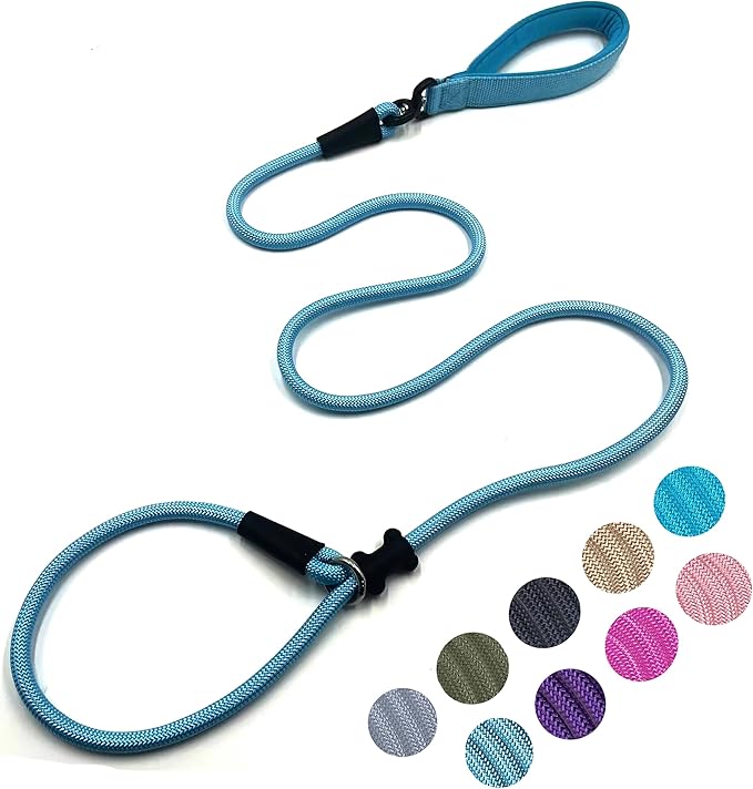 Slip Lead Dog Leash，Strong Nylon Rope Leash and Padded Handle,No Pull Outdoor Walking Training Lead for Small Medium Large Dogs(Light Bule, 1/2"×6ft)