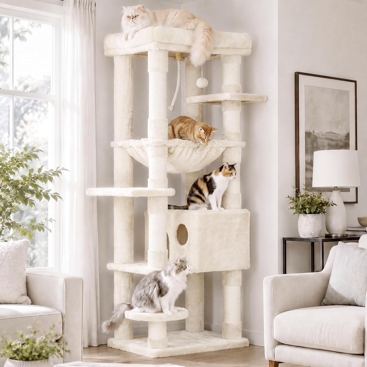 Heybly Cat Tree, 76-Inch Tall Heavy Duty Cat Tower for Big Cats HCT039G – Essentials for Cats - Beige / 60 inch