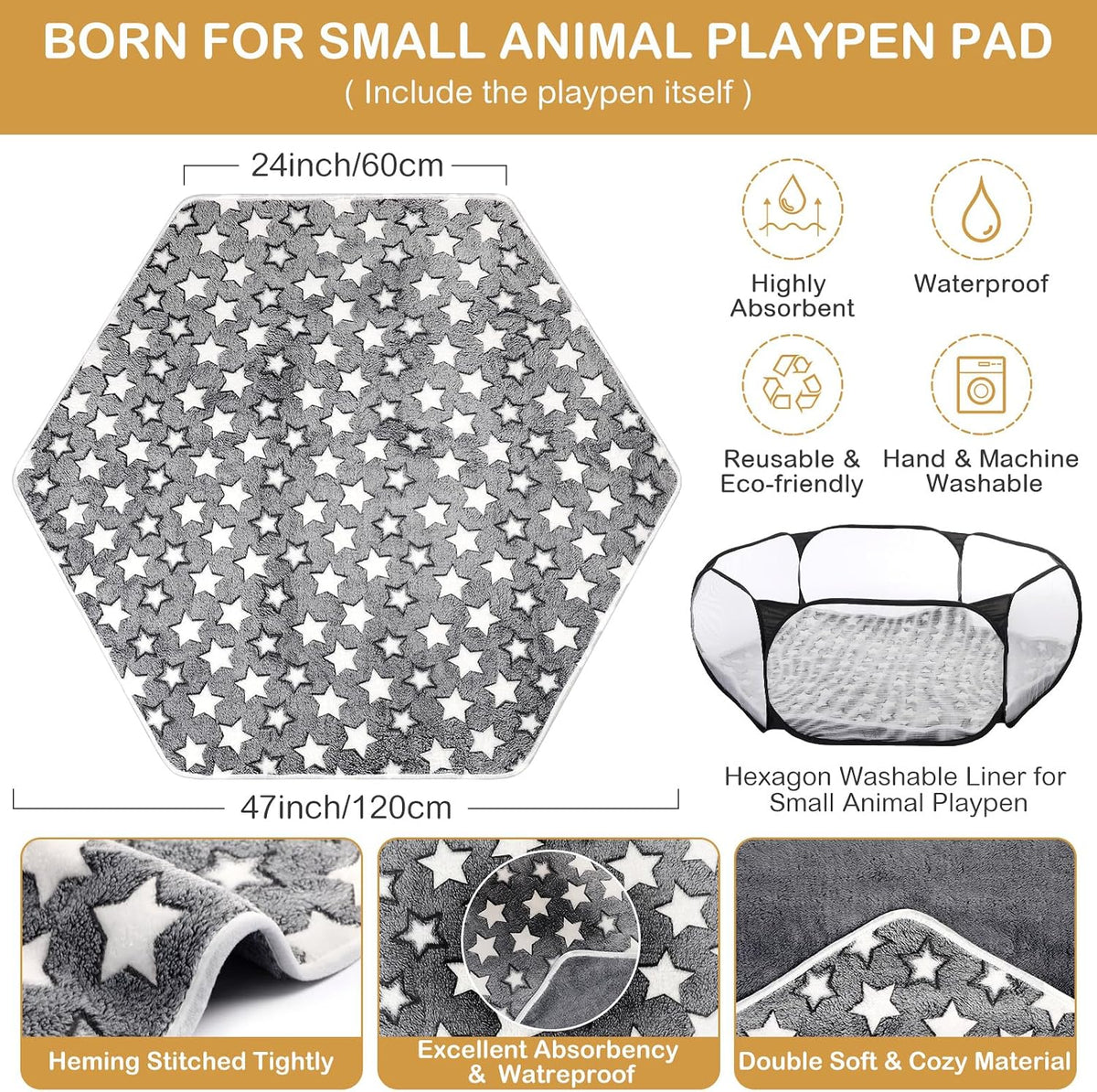 Guinea Pig Playpen with Mat Small Animal - Black / Star - image 3