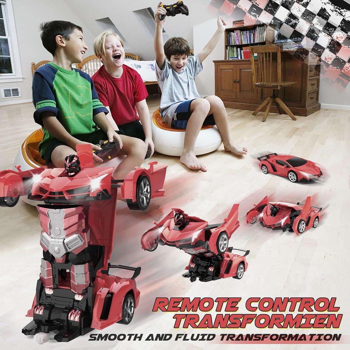 Transform Remote Control Car Toys for Boys 4-6 - Red - image 2