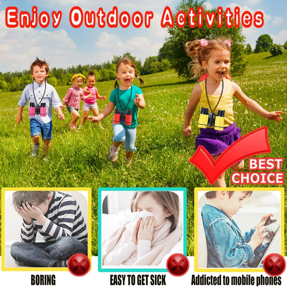 Kids Binoculars Ages 3-12 with Compass & Whistle – Fun for Kids & Family - Yellow - image 3