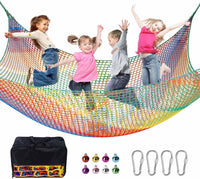 Climbing Net for Kids - 9.9FT x 9.9FT Double Layers Heavy Duty Playground Safety Net, Climbing - Rainbow / 3.3' x 9.9'