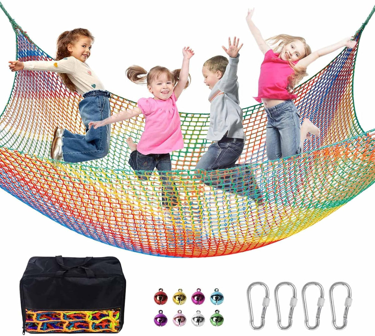 Climbing Net for Kids - 9.9FT x 9.9FT Double Layers Heavy Duty Playground Safety Net, Climbing - Rainbow / 3.3' x 9.9'