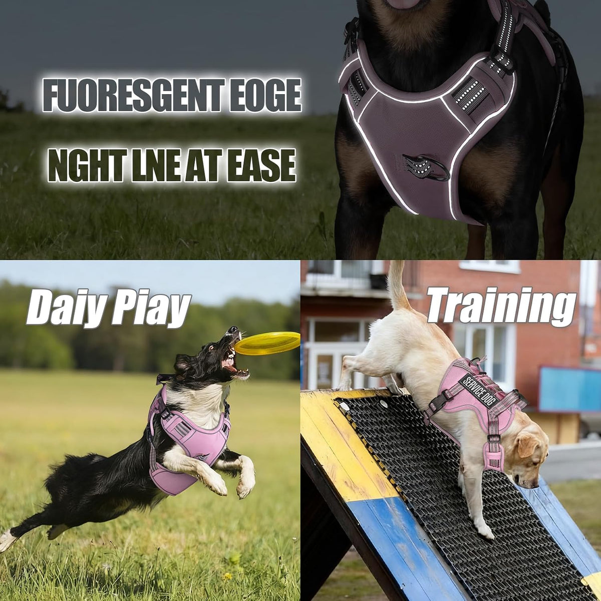 Dog Harness and Leash Set for Large Dogs - Pink / S - image 3