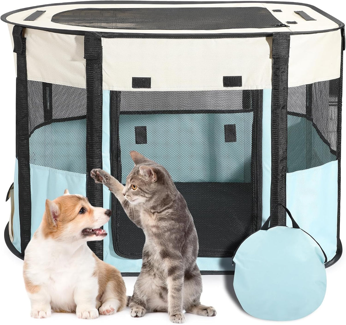 Portable Cat Playpen, Foldable Indoor Outdoor Pet Tent with 2 Areas – Essentials for Cats - 32 x 24 x 22 inch
