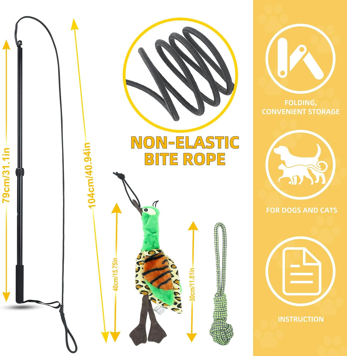 Flirt Pole Dogs, Dog Chase Toy with Squeakers Inside - Ball+Duck - image 4