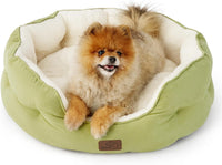 Bedsure Small Dog Bed Washable, Round Cat Beds for Indoor Cats - 25"L x 21"W x 8"Th / Pale Bean Green