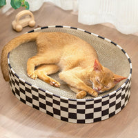 Conlun Oval Cat Scratcher Bed - Checkerboard / Medium (16.9"L x 12.9"W x 3.5"Th)