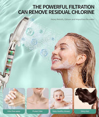 Filtered Shower Head with Handheld, High Pressure 9 Spray Mode Brushed Nickel Showerhead with Filters, detachable shower head,Water Softener Filters Beads for Hard Water - Remove Chlorine