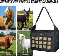 Hay Bag for Horses,Slow Feeder for Horse/Donkey/Goat, Premium 1680D Oxford Cloth,Easy to Fill and Hang with Extra Large Opening（Black）