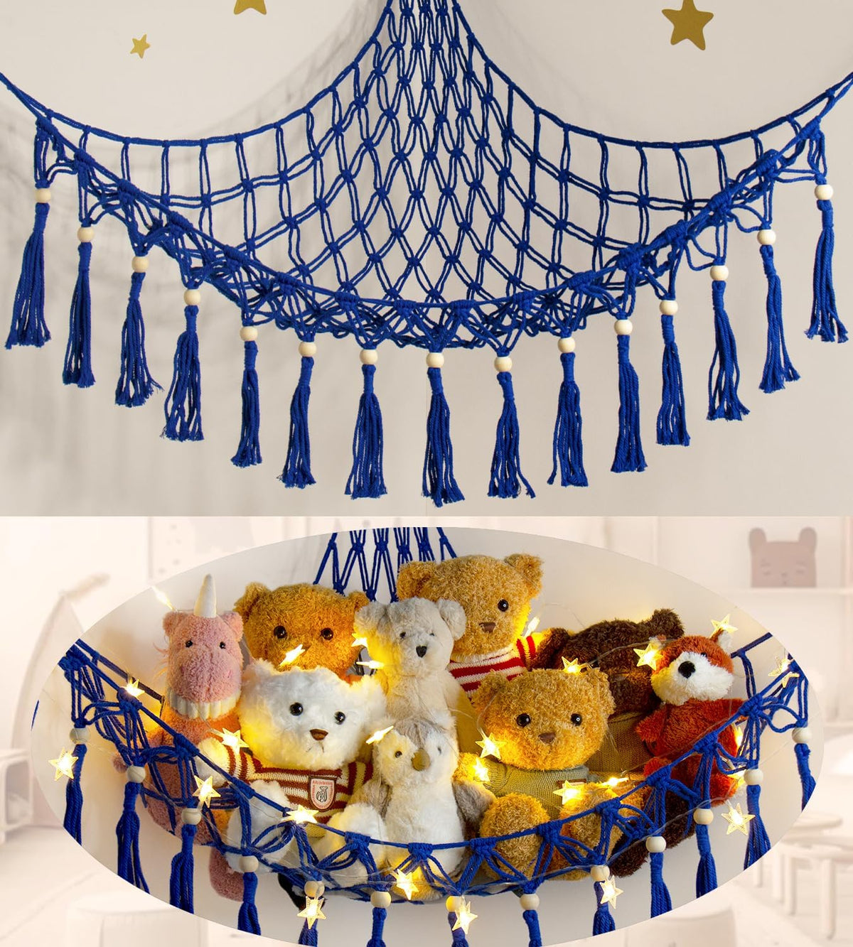 Stuffed Animal Toy Storage Hammock with LED Light - Navy Blue / L (39.5"*39.5"*48")