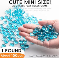 1 LB Glass Marbles, Sea Blue Mini Flat Glass Beads~150 PCS for Vase Fillers, Floral Bottom Mancala Gems Pebbles Fish Tank Rocks for Table Aquarium,Home Decor Art Craft Supplies(0.5"~0.7")
