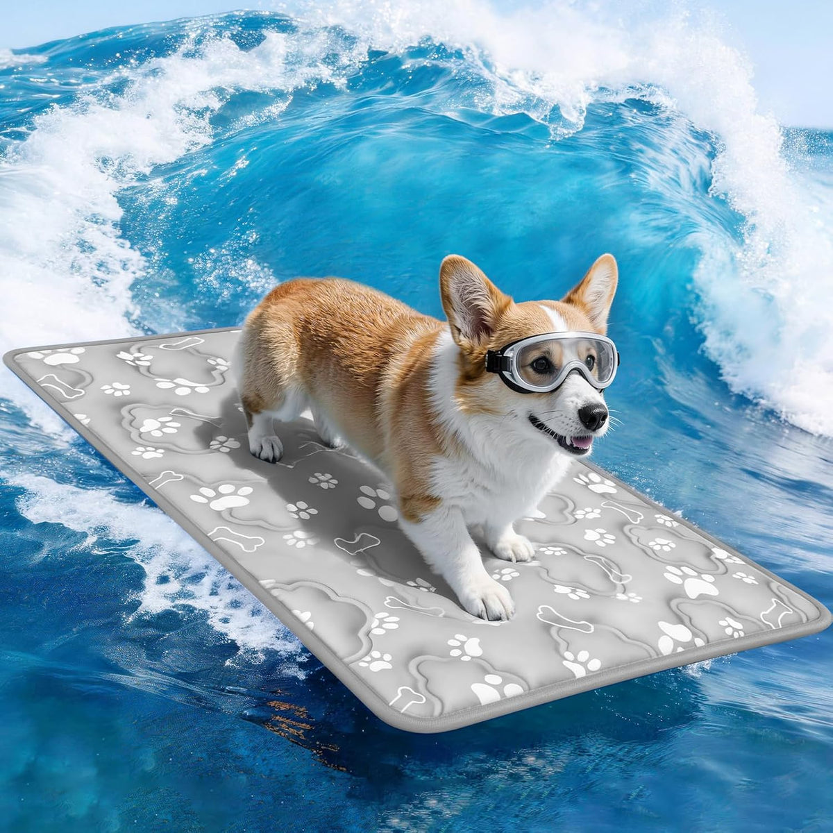 Dog Cooling Mat, Extra Large Cooling Dog Bed Mat for Indoor & Outdoor, Q-Max>0.5, Machine Washable - Grey / Large