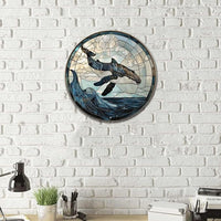 Lygond Metal Sign Tin Sign Circular Stained Glass Whale Bar Sign for Garage 8×8 Inches