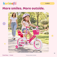KORIMEFA girls bike with training wheels, basket and streamers in Rose Red - view 6