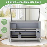 Coziwow Hamster Cage 35.4'' with Removable Ramps & Tray, Small Animals Hutch with Wheels & 2 Openable Doors, 3-Tier Wooden Cage for Dwarf Syrian Hamster, Mice, Rat, Rabbit