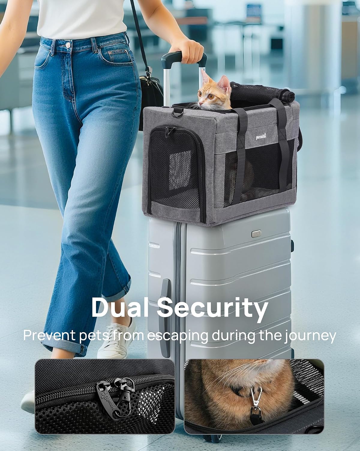 Pecute Cat Carrier, Portable Travel Pet Carrier with Stable Structure, Grey – Essentials for Cats - Grey / 16.7"L x 11.0"W x 9.0"H - image 4