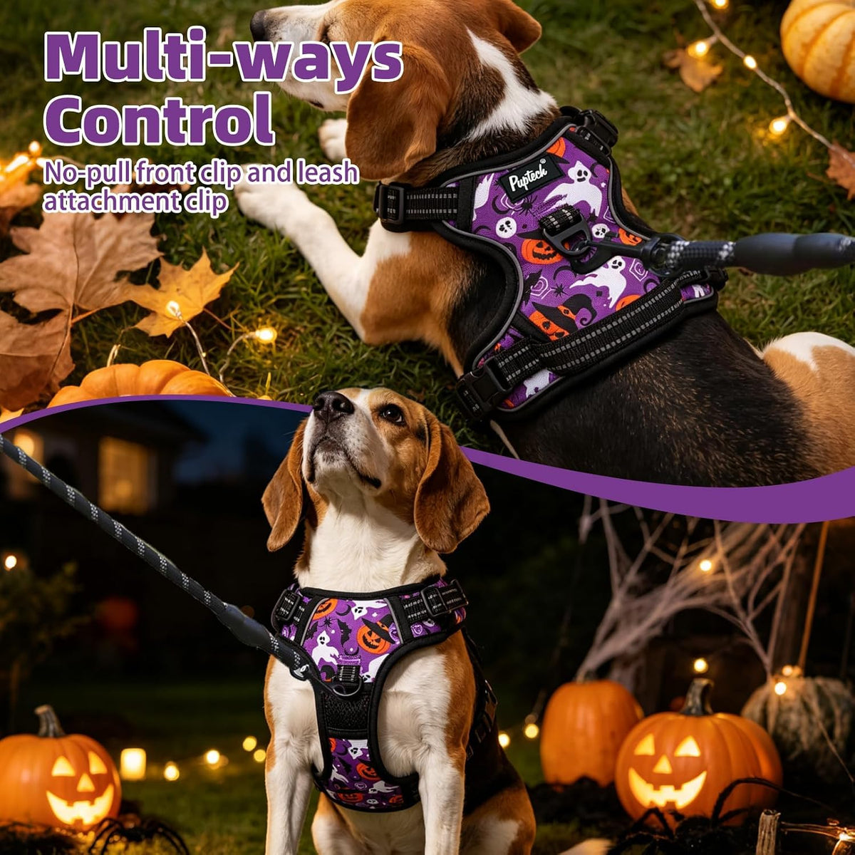 PUPTECK No Pull Halloween Dog Harness for Large - Purple(Halloween) / Large / Harness Only - image 3