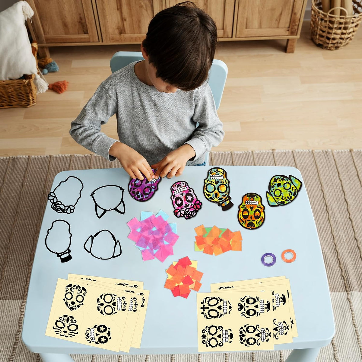 Renbuzhu fall leaf paper suncatcher craft kit with tissue paper and adhesive frames - view 14