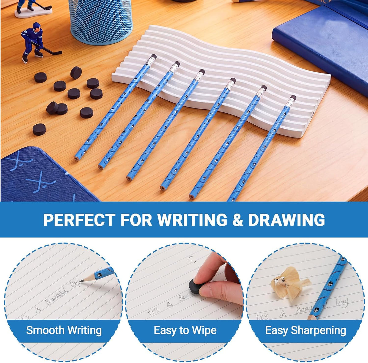 Tinlade 72 Pcs Sports Pencils and Erasers for Boys, Party Favors – Fun for Kids & Family - Hockey - image 3
