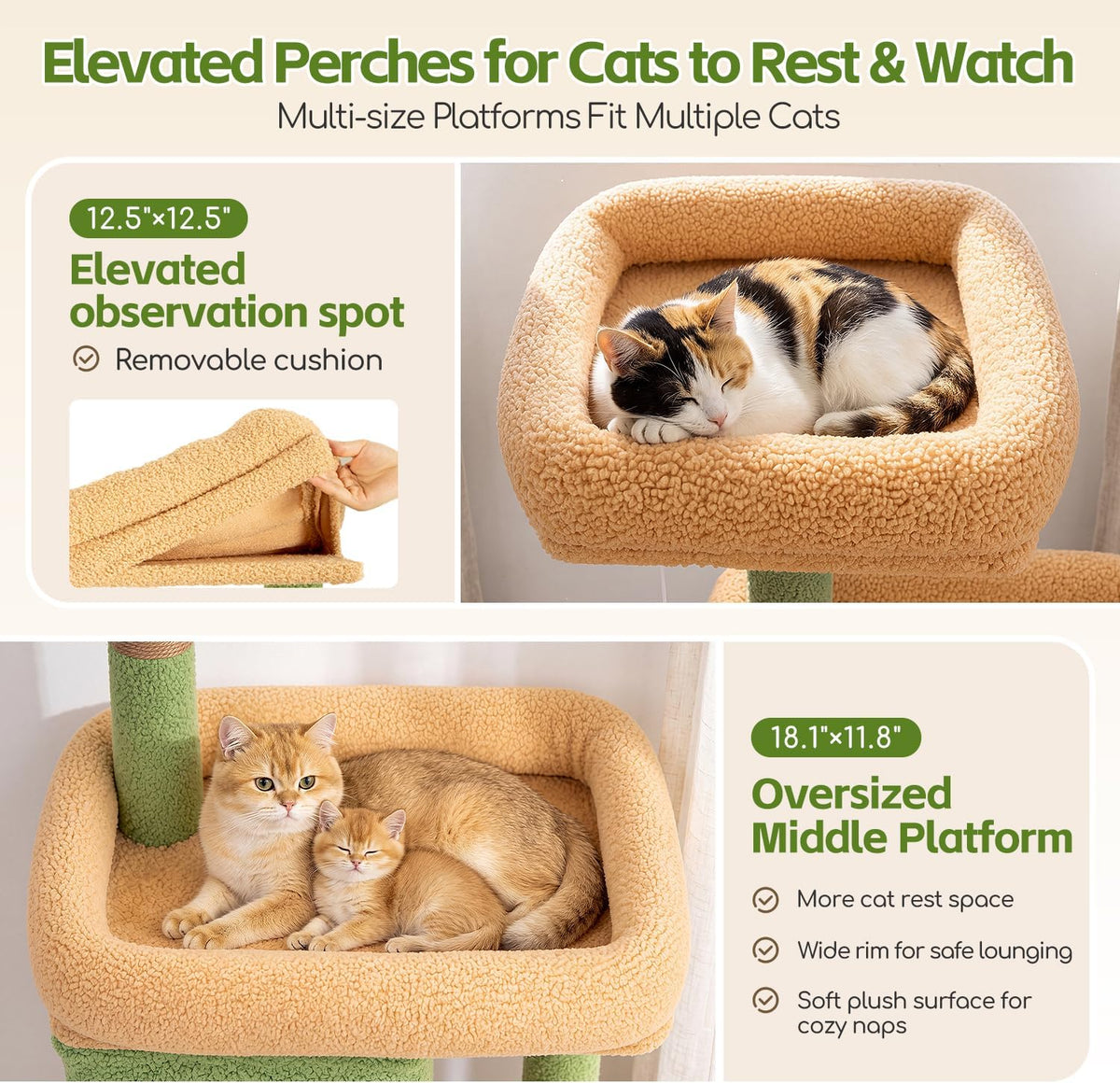 Globlazer Extra Tall Cat Tree Tower for Indoor Cats, F76 - Cactus / 54 inch - image 2