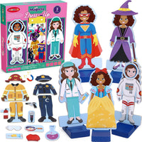 Atoylink Wooden Magnetic Dress up Dolls Pretend Play Set 40+ Pcs - Girl
